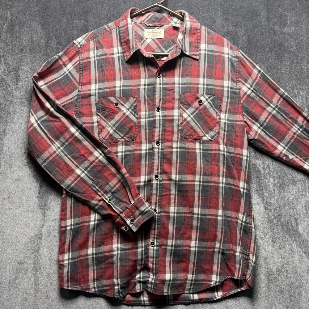 Weatherproof Vintage Shirt Mens Large Red Plaid Flannel Button Up Pockets